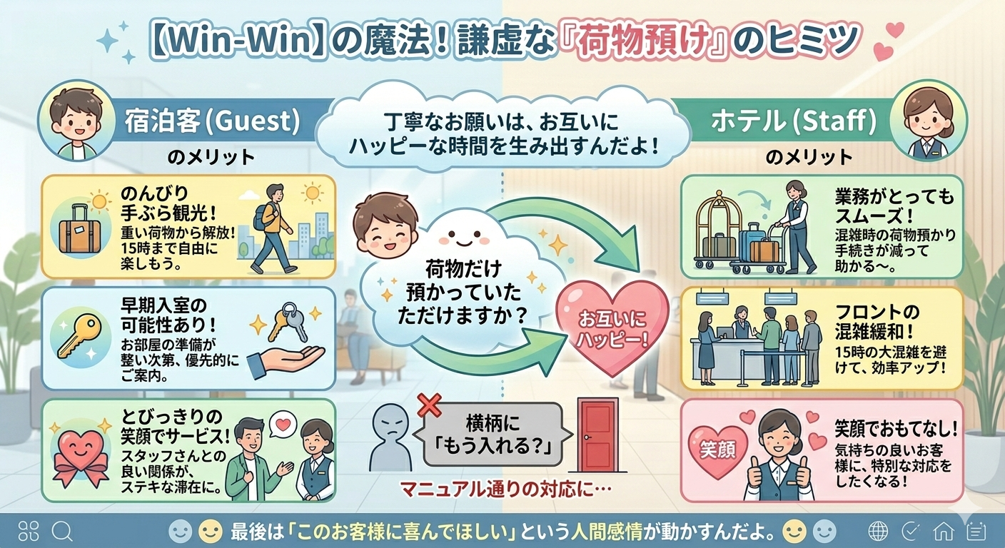 Win-Winの魔法とは？謙虚な荷物預けが信頼を生む理由！